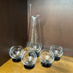 Morgantown Oddball Cocktail Set Pitcher Stirrer 4 Glasses Black Base MCM VTG